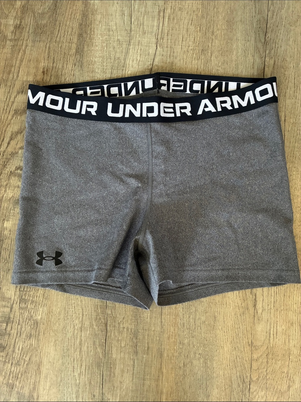 Under Armour Women's Grey Athletic Bike Shorts with Branded Waistband